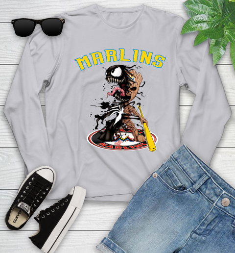 MLB Miami Marlins Baseball Venom Groot Guardians Of The Galaxy Youth Long Sleeve 5