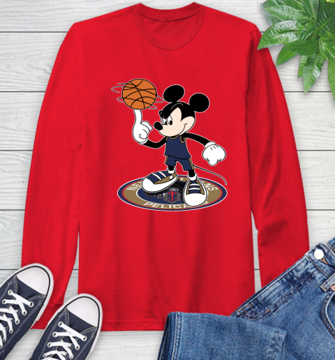 NBA Basketball New Orleans Pelicans Cheerful Mickey Disney Shirt Long Sleeve T-Shirt 11