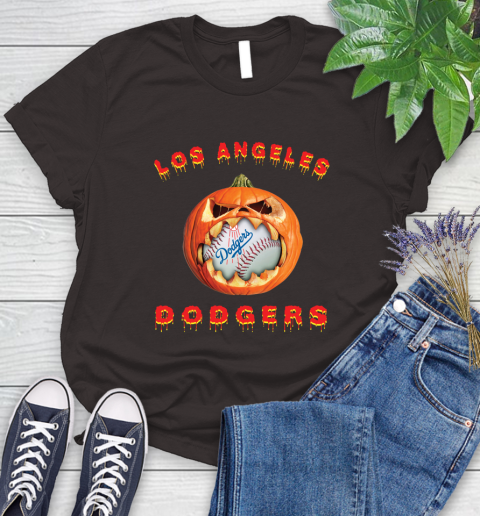 MLB Los Angeles Dodgers Halloween Pumpkin Baseball Sports Women's T-Shirt 8
