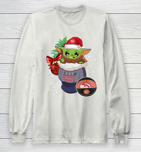 Atlanta Hawks Christmas Baby Yoda Star Wars Funny Happy NBA Long Sleeve T-Shirt 12