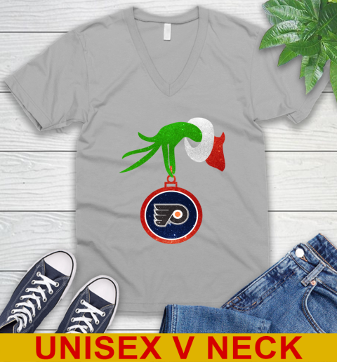 Philadelphia Flyers Grinch Merry Christmas NHL Hockey V-Neck T-Shirt 4