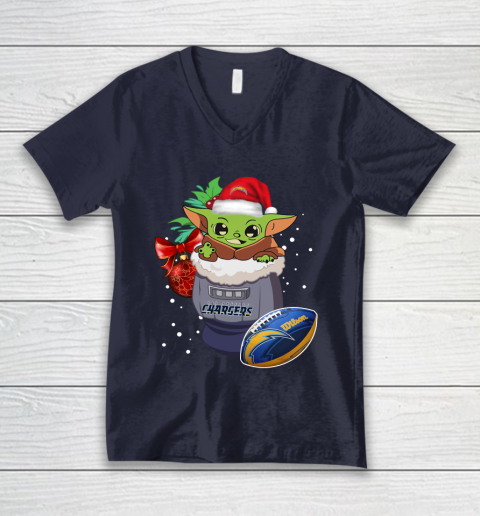 Los Angeles Chargers Christmas Baby Yoda Star Wars Funny Happy NFL V-Neck T-Shirt 3