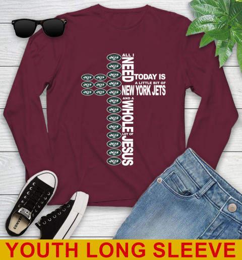NFL All I Need Today Is A Little Bit Of New York Jets Cross Shirt Youth Long Sleeve 6