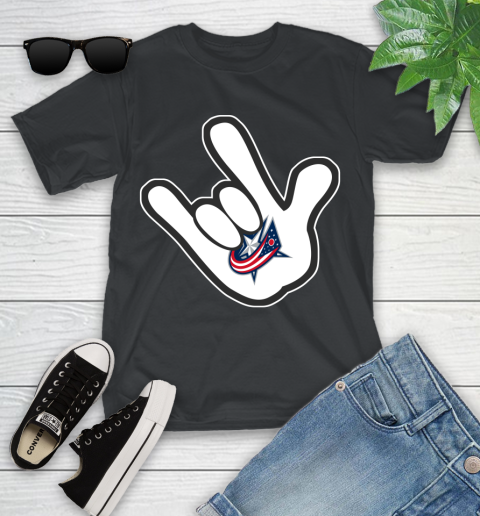 Columbus Blue Jackets NHL Hockey Mickey Rock Hand Disney Youth T-Shirt 2