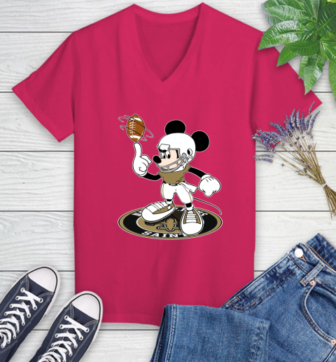 NFL Football New Orleans Saints Cheerful Mickey Disney Shirt Women's V-Neck T-Shirt 8