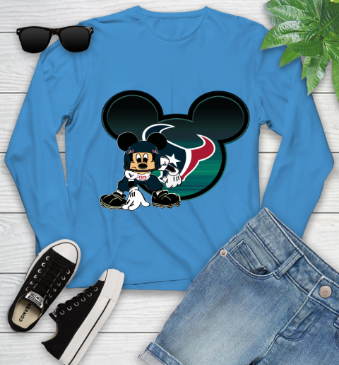 NFL Houston Texans Mickey Mouse Disney Football T Shirt Youth Long Sleeve 7