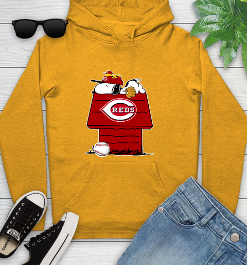 MLB Cincinnati Reds Snoopy Woodstock The Peanuts Movie Baseball T Shirt Youth Hoodie 3