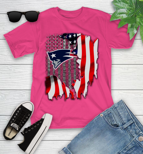 New England Patriots NFL Football American Flag Youth T-Shirt 11
