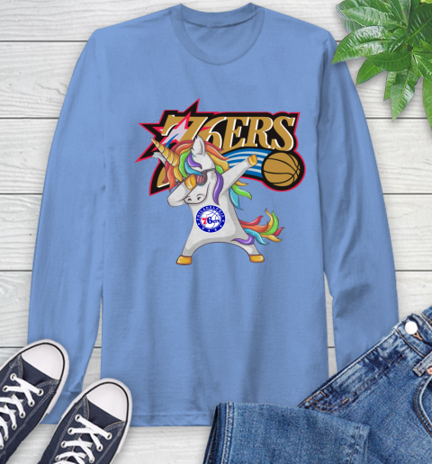 Philadelphia 76ers NBA Basketball Funny Unicorn Dabbing Sports Long Sleeve T-Shirt 11