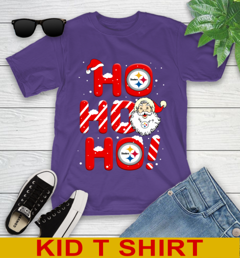 Pittsburgh Steelers NFL Football Ho Ho Ho Santa Claus Merry Christmas Shirt Youth T-Shirt 3