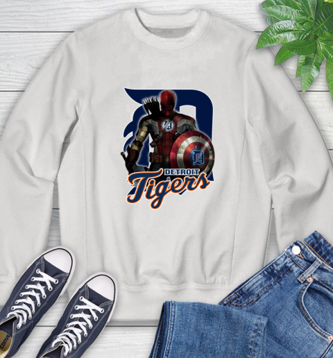 MLB Captain America Thor Spider Man Hawkeye Avengers Endgame Baseball Detroit Tigers Sweatshirt