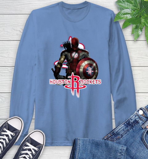 Houston Rockets NBA Basketball Captain America Thor Spider Man Hawkeye Avengers Long Sleeve T-Shirt 11
