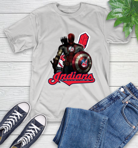 MLB Captain America Thor Spider Man Hawkeye Avengers Endgame Baseball Cleveland Indians T-Shirt