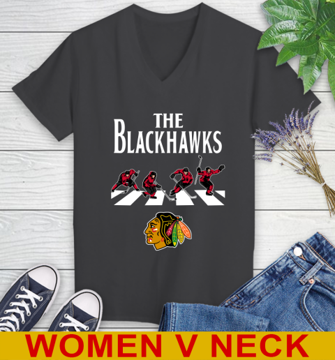 NHL Hockey Chicago Blackhawks The Beatles Rock Band Shirt Women's V-Neck T-Shirt 8