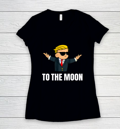 Wall Street Bets Mascot Meme Stonks Tendies To The Moon Women's V-Neck T-Shirt