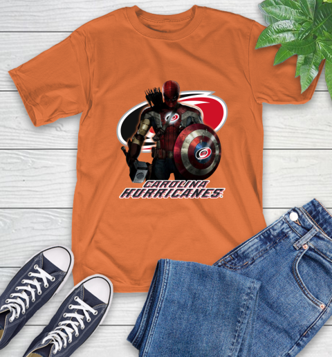 NHL Captain America Thor Spider Man Hawkeye Avengers Endgame Hockey Carolina Hurricanes T-Shirt 5
