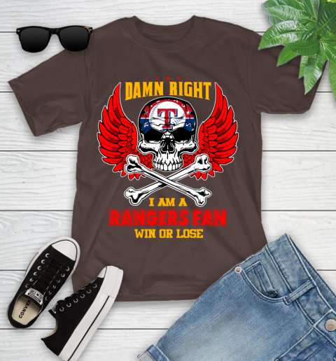 MLB Damn Right I Am A Texas Rangers Win Or Lose Skull Baseball Sports Youth T-Shirt 7