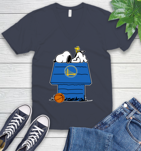 Golden State Warriors NBA Basketball Snoopy Woodstock The Peanuts Movie V-Neck T-Shirt 9