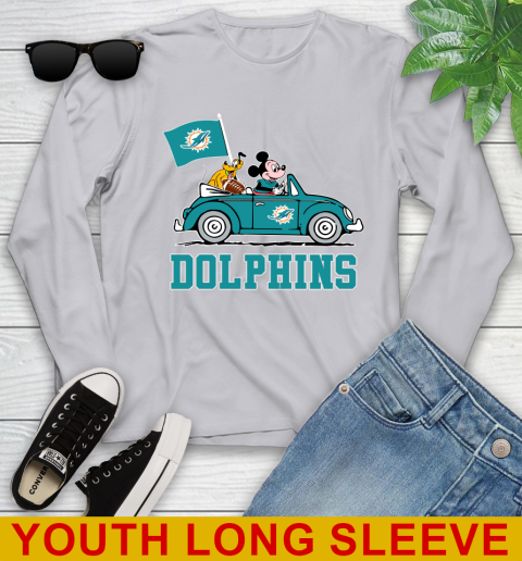 NFL Football Miami Dolphins Pluto Mickey Driving Disney Shirt Youth Long Sleeve 6