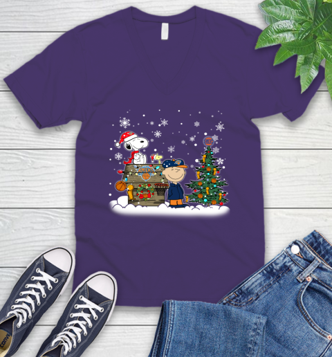 New York Knicks NBA Basketball Christmas The Peanuts Movie Snoopy Championship V-Neck T-Shirt 9