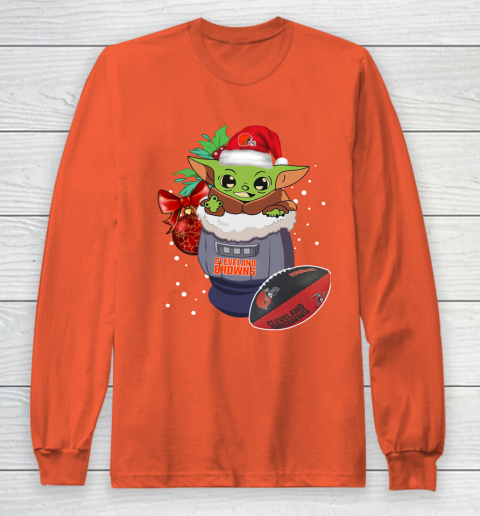 Cleveland Browns Christmas Baby Yoda Star Wars Funny Happy NFL Long Sleeve T-Shirt 5