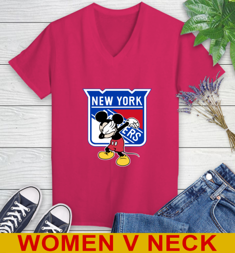 New York Rangers NHL Hockey Dabbing Mickey Disney Sports Women's V-Neck T-Shirt 10
