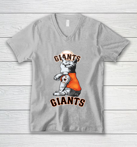 MLB Baseball My Cat Loves San Francisco Giants V-Neck T-Shirt 3
