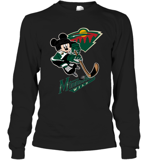 NHL Minnesota Wild Mickey Mouse Disney Hockey T Shirt ZCwkuor8k6z long sleeve tee 14 95 151514 front black