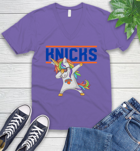 New York Knicks NBA Basketball Funny Unicorn Dabbing Sports V-Neck T-Shirt 10