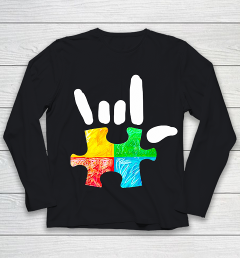 Autism Awareness Hand Rock and Roll Puzzle Pieces Tie Dye Style Youth Long Sleeve
