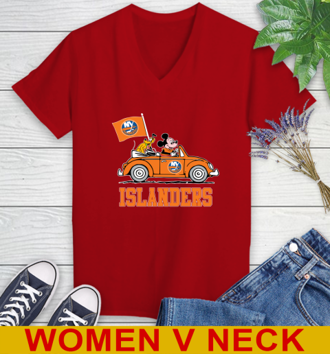 NHL Hockey New York Islanders Pluto Mickey Driving Disney Shirt Women's V-Neck T-Shirt 12