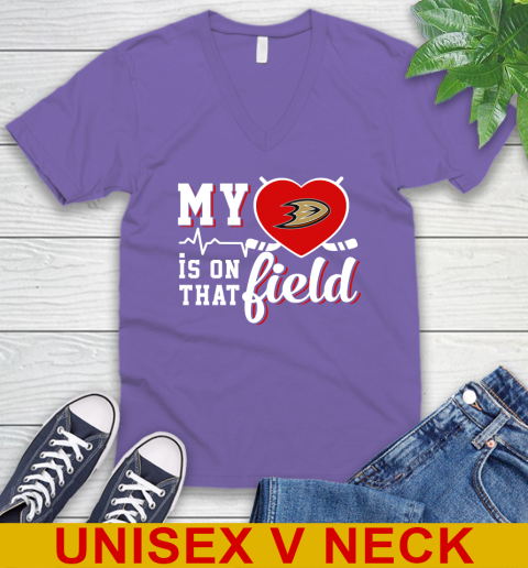 NHL My Heart Is On That Field Hockey Sports Anaheim Ducks V-Neck T-Shirt 8