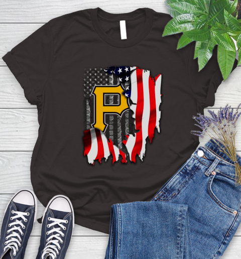 Pittsburgh Pirates MLB Baseball American Flag Women's T-Shirt 11