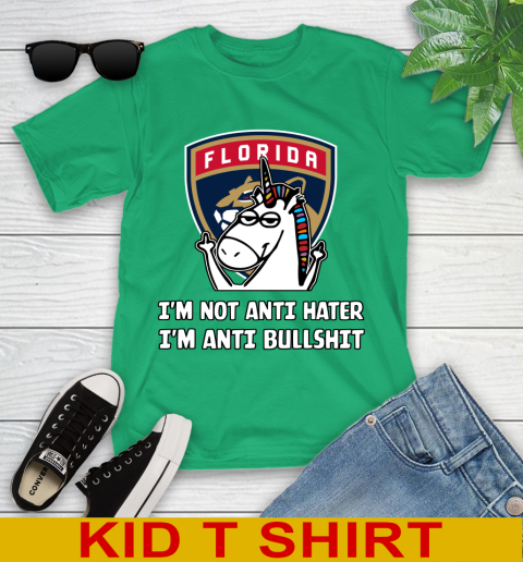 Florida Panthers NHL Hockey Unicorn I'm Not Anti Hater I'm Anti Bullshit Youth T-Shirt 6
