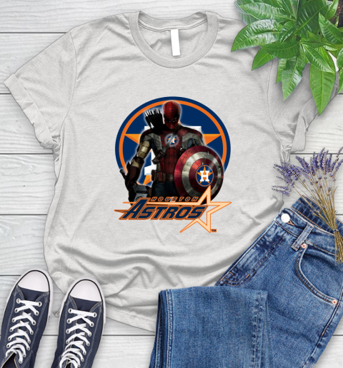 MLB Captain America Thor Spider Man Hawkeye Avengers Endgame Baseball Houston Astros Women's T-Shirt