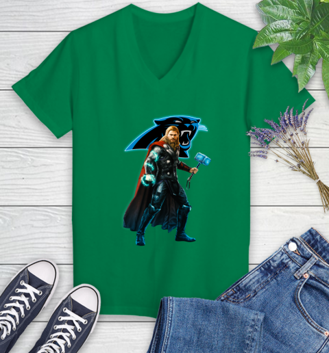 NFL Thor Avengers Endgame Football Carolina Panthers Women's V-Neck T-Shirt 5