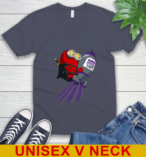 NBA Basketball Sacramento Kings Deadpool Minion Marvel Shirt V-Neck T-Shirt 7