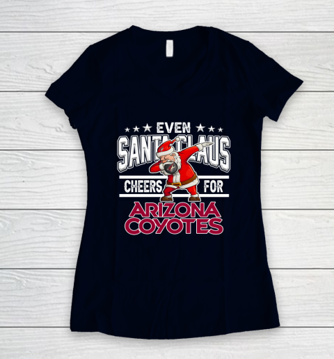 Arizona Coyotes Even Santa Claus Cheers For Christmas NHL Women's V-Neck T-Shirt 2