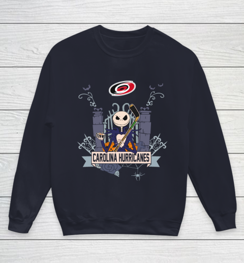 NHL Carolina Hurricanes Hockey Jack Skellington Halloween Youth Sweatshirt 2