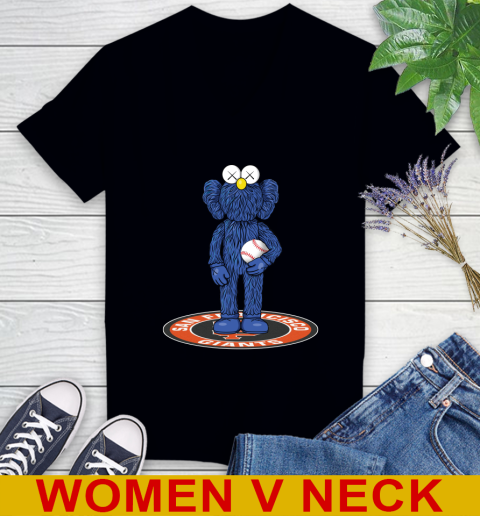 MLB Baseball San Francisco Giants Kaws Bff Blue Figure Shirt Women's V-Neck T-Shirt 2