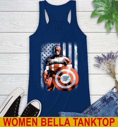 Oklahoma City Thunder NBA Basketball Captain America Marvel Avengers American Flag Shirt Racerback Tank 7