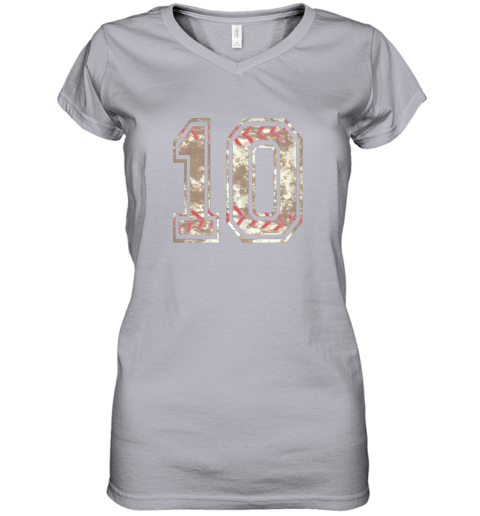 ct61 baseball jersey number 10 vintage distressed women v neck t shirt 39 front sport grey