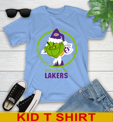 Los Angeles Lakers NBA Christmas Grinch I Hate People But I Love My Favorite Basketball Team Youth T-Shirt 11