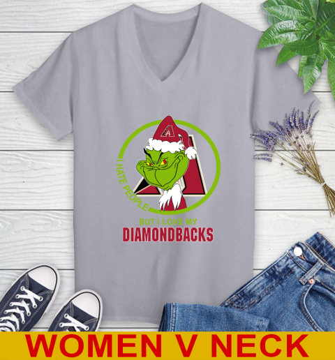 Arizona Diamondbacks MLB Christmas Grinch I Hate People But I Love My Favorite Baseball Team Women's V-Neck T-Shirt 5