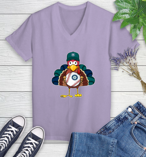 Seattle Mariners Turkey thanksgiving Women's V-Neck T-Shirt 14
