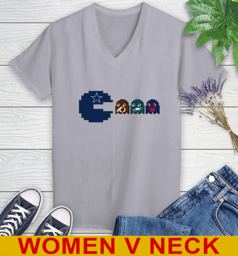 Dallas Cowboy NFL Football Pac Man Champion Women's V-Neck T-Shirt 5