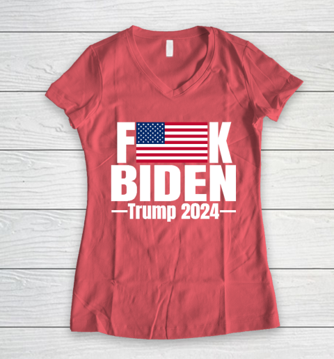 Fuck Biden American Flag Trump 2024 Women's V-Neck T-Shirt 4
