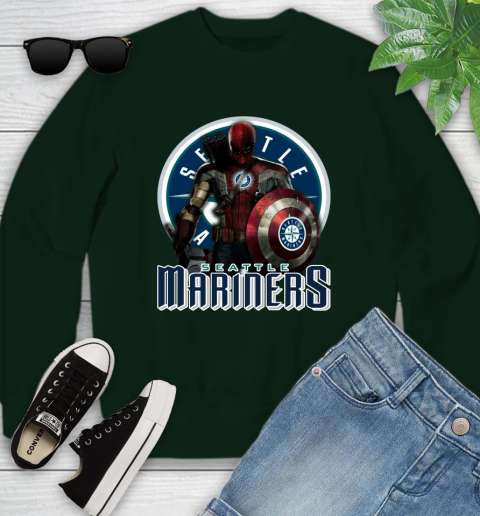 MLB Captain America Thor Spider Man Hawkeye Avengers Endgame Baseball Seattle Mariners Youth Sweatshirt 10