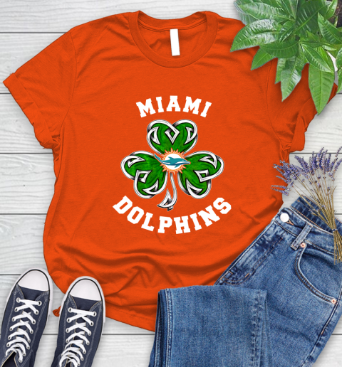 NFL Miami Dolphins Three Leaf Clover St Patrick's Day Football Sports Women's T-Shirt 3