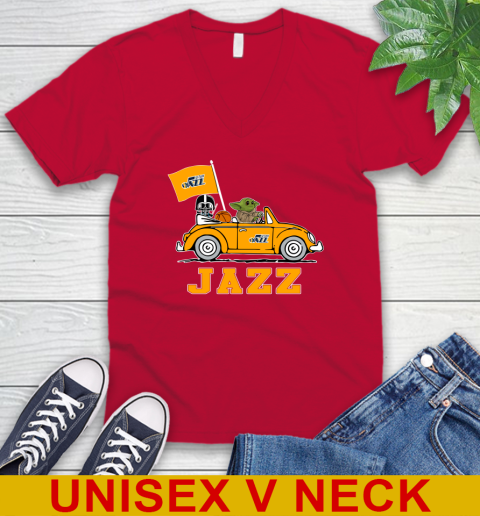 NBA Basketball Utah Jazz Darth Vader Baby Yoda Driving Star Wars Shirt V-Neck T-Shirt 7